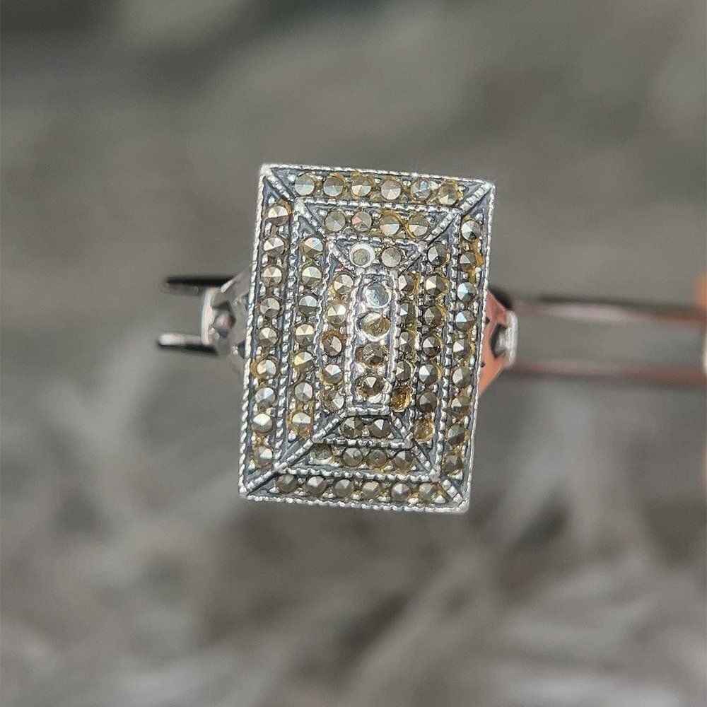 Sterling Silver Rectangular Marcasite Ring - image 2